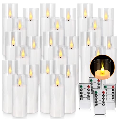 24-Pack Premium Flameless LED Candles - Elegant White & Clear Acrylic Pillar Design with Realistic Flickering Flame, Remote Control & Timer for Weddings, Christmas, Halloween & Home Decor - color: 24-White Acrylic