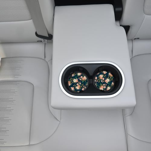 2pcs Flowers Pattern Car Cup Holder Coasters - Hippie Car Accessories, Universal Auto Anti Slip, Rubber Coasters with A Finger Groove - color: Flowers