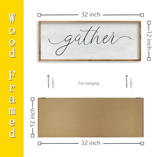 RLWangChao Dining Room Wall Decor Gather Sign 32"×12" for Home Kitchen Cozy Family Reunion Plaque Large Rustic Vintage minimalist Farmhouse Living Room Wood Framed Hanging Art (Wood) - color: Gather Sign (Wood), size: 32"L x 12"W
