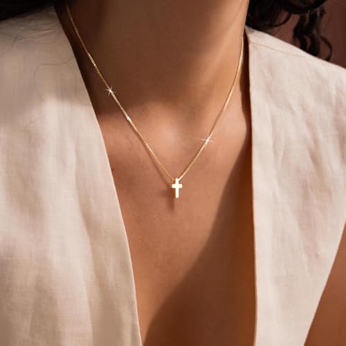 Cross Necklace for Women, Dainty 14K Gold Plated Cross Pendant Simple Long Necklaces for Women, Christian Faith Necklace Trendy Gold Jewelry Gifts for Easter - color: gold small cross necklace