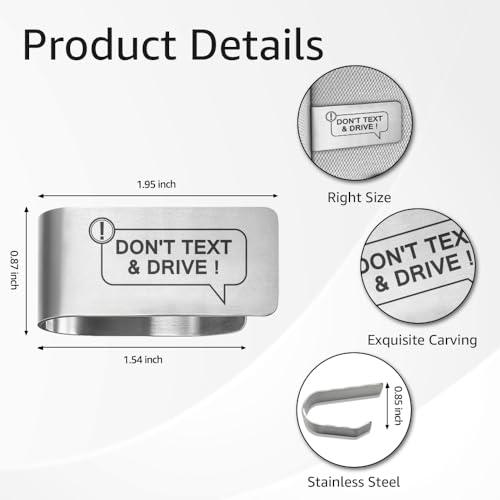 Don't Text and Drive Car Visor Clip, Safe Driving Visor Clip for Men - color: Silver16