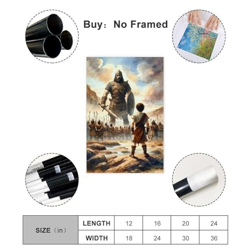 David And Goliath Painting Watercolor Textured Poster Print Scripture Verse Wall Art Home Decor Biblical Gifts King Original Unframe-style 12x18i - color: Unframe-David And Goliath Painting Watercolor Texture, size: 18"L x 12"W