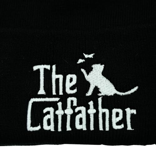 Cat Dad Beanie Hat Winter Cuffed Knit Hat Skull Watch Cap Embroidery Fisherman Beanies for Women Men Unisex - color: Cat Dad