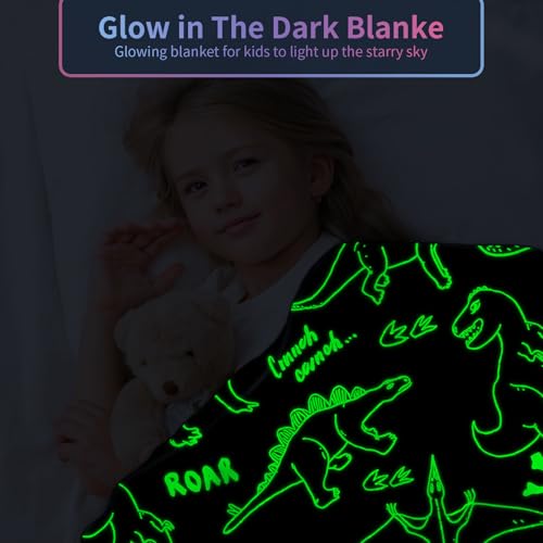 COMFAR Dinosaur Blanket for Boys, Dinosaur Glow in The Dark Blanket for Kids/Toddler/Baby, Soft Fleece Blankets and Throw, Birthday 40"x 50" - color: Dinosaur 8, size: 40"x 50"
