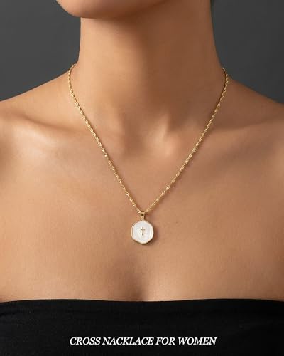 Cross Necklace for Women 14K Gold Plated Cross Necklace Dainty Cross Pendant Necklaces Easter Christian Baptism Religious Faith Jewelry Gifts - color: Gold-Enamel Cross