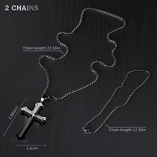 Cross Pendant for Car Rear View Mirror Hanging Charm Car Decor Mirror Accessories Ornament Auto Interior Jesus Cross Necklace with Lord's Prayer Men Christian Gift - color: Black