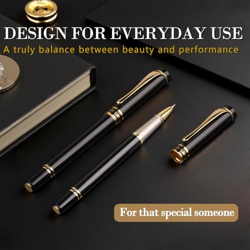Luxury Gel Ballpoint Pens,Personalized Black Ink Pen Set with 2 Pcs Extras Replaceable Metal Refills, Ultra-Smooth Writing Experience, Perfect for Gifts,Business,Office - style: Black