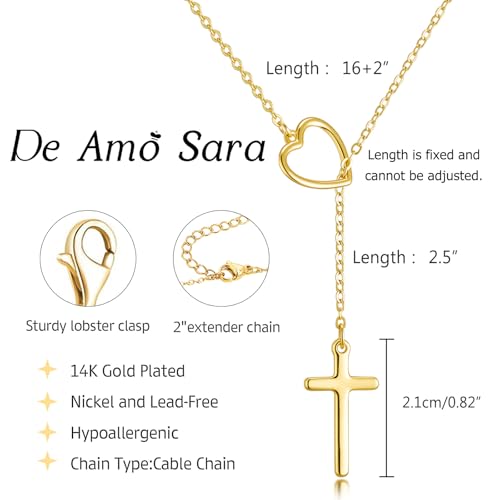 Cross Necklace for Women, Dainty 14K Gold Plated Cross Pendant Simple Long Necklaces for Women, Christian Faith Necklace Trendy Gold Jewelry Gifts for Easter - color: fixed gold heart infinity cross necklace
