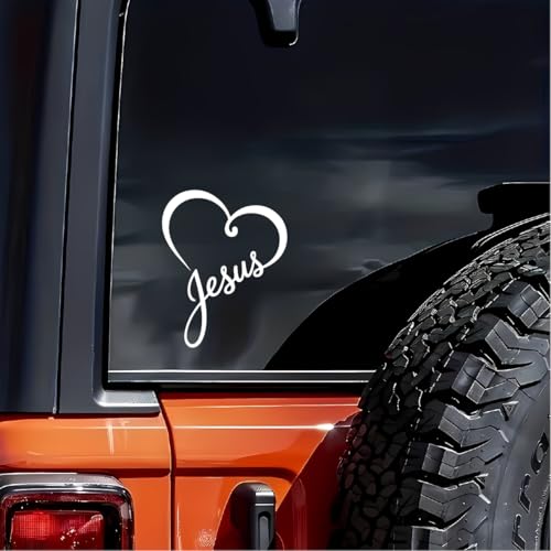 Pastel Jesus Heart Christian Car Sticker, White - color: Jesus Heart Vinyl White Decal