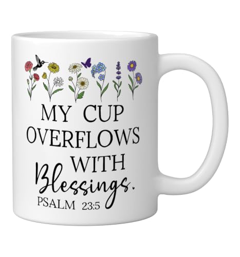 My Cup Overflows With Blessings Jesus Fills My Cup Christian Ceramic Mug, White - color: White, size: 11 Ounces