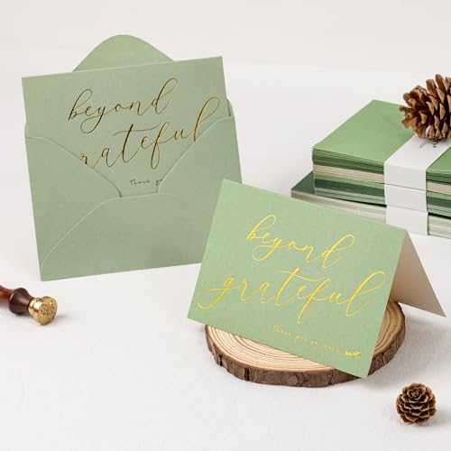 Crisky 4x6 Sage Green Beyond Grateful Thank You Cards With Envelopes & Stickers Simple, Chic, Elegant Greeting Cards Perfect for: Wedding/Business/Birthday/Graduation. 50 Pack - style: SageGreen