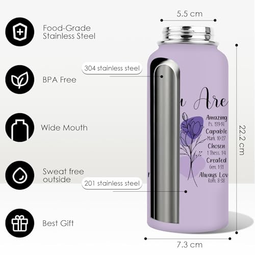 Christian Gifts for Women - You Are Gifts Baptism Tumbler - Inspirational Religious Birthday Presents for Women - Catholic Spiritual Faith Bible Verse Presents Water Bottle for Girl 32oz - color: Christian-Purple/You Are