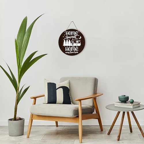 Welcome Sign For Front Door, Home Sweet Home Welcome Sign, House Warming Gifts, Camping Rustic Round Wooden Signs Decor, House Porch Hanging Camper Decor, Welcome Signs Decors -24 - style: Camping Rustic