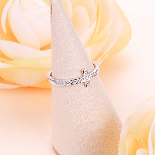 DAOCHONG 925 Sterling Silver Sideways Cross Ring Inspirational Jewelry - style: Cross