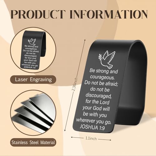 Vivopisew Bible Verse Car Visor Clip Joshua 1 9 Engraved Stainless Steel Christian Car Accessory, Be Strong and Courageous Faith Encouragement Gift for New Drivers Family Friend VVA350 - color: Black-Be Strong and Courageous