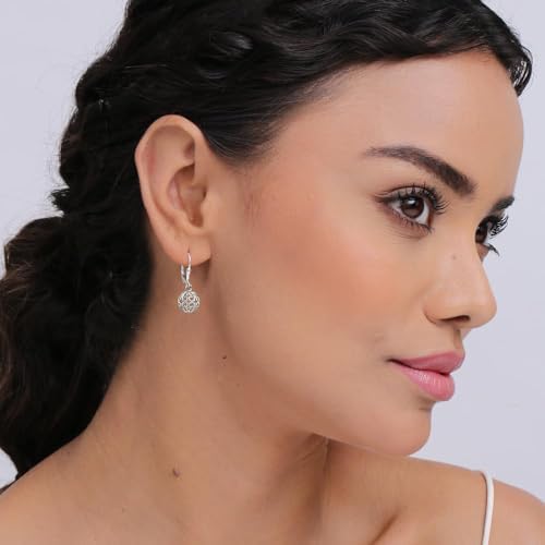 LeCalla 925 Sterling Silver Leverback Drop Dangle Earrings for Women | Lightweight Celtic-Knot Filigree Heart Teardrop Dangle Earring | Vintage Inspired Jewelry Gifts for Women - color: Leverback-07