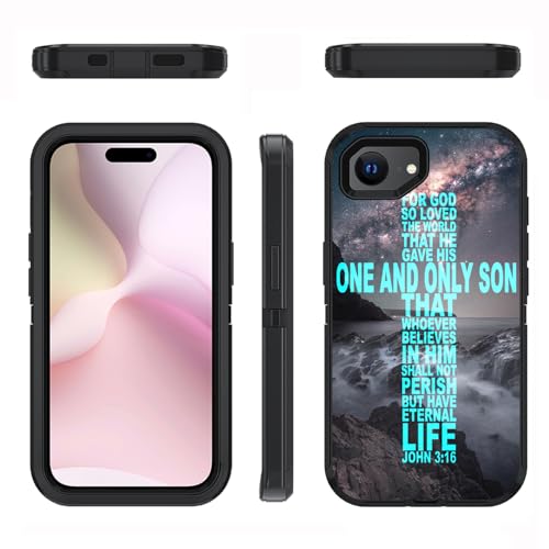 for iPhone 17e Case & iPhone 16e Case, Military Grade Heavy Duty 3-Layer Shockproof Full-Body Protective Cover for iPhone 17e & iPhone 16e 6.1", Christian Cross Bible Verse Quote John 3:16 - color: Christian Cross Bible Verse Quote John 3:16, size: iPhone