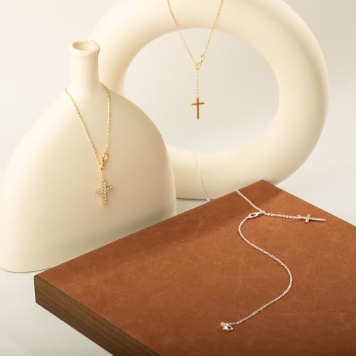Cross Necklace for Women, Dainty 14K Gold Plated Cross Pendant Simple Long Necklaces for Women, Christian Faith Necklace Trendy Gold Jewelry Gifts for Easter - color: silver infinity cross necklace