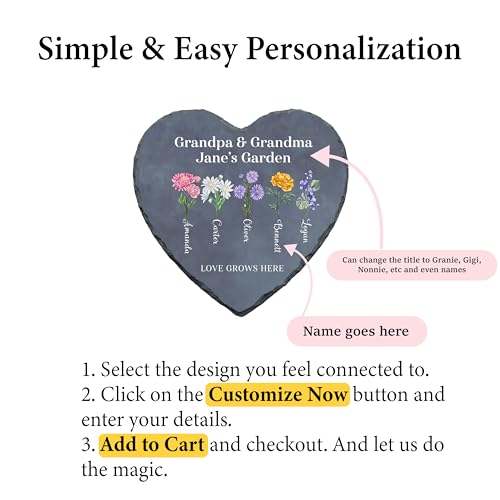 !RAKRISA Personalized Garden Stone, Mothers Day Gifts for Grandma with Grandkids Birth Flower, Unique Christmas and Birthday Gifts for Grandma (S-201) - color: S-201
