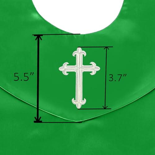 GradPlaza Unisex V Shape Church Choir Stole with Gold or White Embroidery Cross for Adults Church - color: Emerald Green, style: White Cross