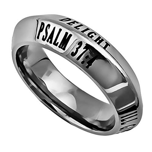 K49 Delight Yourself in The Lord Ring Psalm 37:4 Desires of Your Heart Scripture Wedding Band Christian Bible