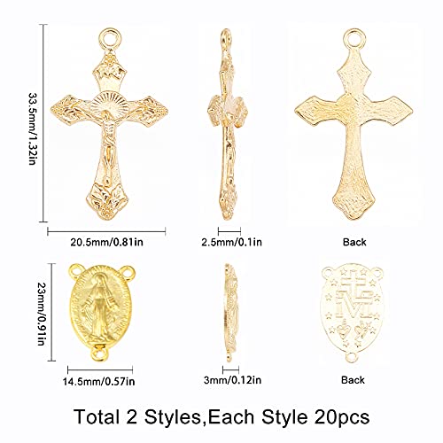 SUNNYCLUE Golden Tibetan Style Rosary Cross Charms Center Miraculous Medal with Alloy Crucifix Cross Charm Oval Chandelier Gold Links Connectors for Rosary Holy Beads Easter Necklace Party Favor - color: 40Pcs Golden Color Cross Charms and Linking Charm