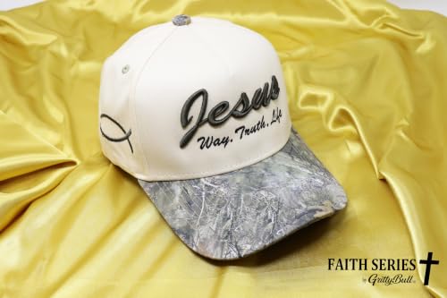 Faith Series 2-Tone Trucker Hat – Christian Faith-Based Cap with Bible Verse Detail - color: Jesus | Way, Truth, Life | Camo