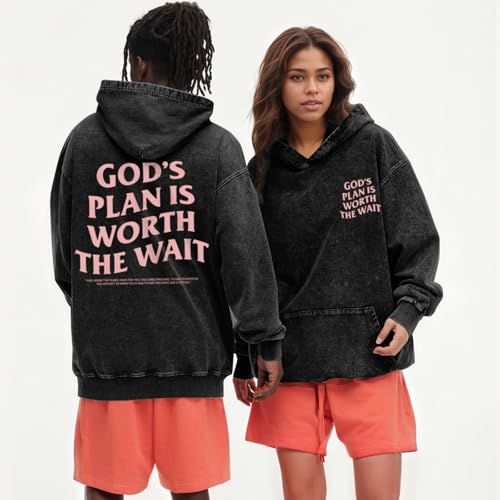 Christian Graphic Hoodies for Women God Bible Verse Oversized Hoodie Religious Letter Print Acid Wash Sweatshirts - color: Black, size: X-Large