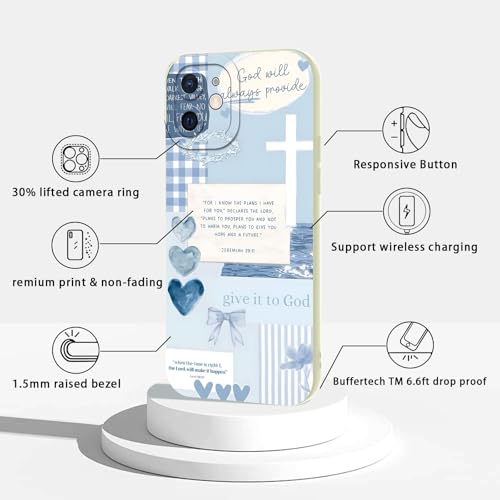 2 Pack Bible Verse Phone Case for iPhone 12 mini 5.4", Jesus Bow Heart Blue Pattern Aesthetic Design Cases Soft Silicone TPU Slim Shockproof Protective Bumper Phone Cover for Women Children - color: Heart, size: for iPhone 12 mini