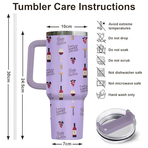 Funny Wine Tumbler 40oz Insulated Stainless Steel with Handle - color: Purple 01
