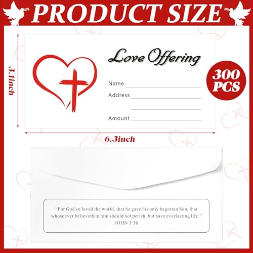 Fuyoooo 300 Pcs Church Love Offering Envelopes Tithe and Offering Donation Bulk Bill Size Checks and Cash Envelopes for Donations Religious Occasions(Love Style)