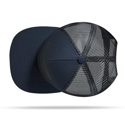 UALON Baseball Cap, Snapback Trucker Hat for Men & Women with American Flag and Adjustable, Breathable Mesh, Flat Bill Hats - color: Navy/Black