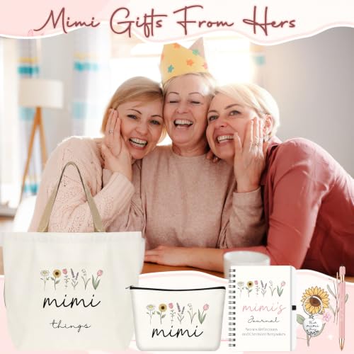 Kinlop 5 Pcs Mimi Gift Set for Women Canvas Tote Bag Notebook Keychain Pen - color: Pink, style: Mimi