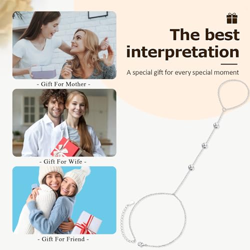 S925 Sterling Silver Finger Ring Bracelet Hand Adjustable Chain for Women - style: Beads Chain