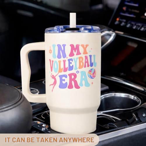 Volleyball Gifts, 40oz Insulated Stainless Steel Tumbler with Handle And Straw, Meaningful Volleyball Gifts for Teen Girls or Volleyball Players, Reusable Travel Coffee Mug Water Bottle - color: Volleyball
