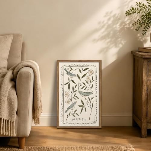 Framed Vintage Bird Wall Art, Bible Verse Look at the Birds Animal Canvas Wall Decor Painting, Christian Floral Botanical Artwork Print Picture for Bedroom Bathroom Living Room 16x24 Inch - color: Bird, size: 24"L x 16"W