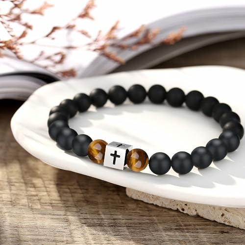 Mens Beaded Cross Bracelet, Christian Gifts for Men Teen Boys Kids - style: To My Grandson