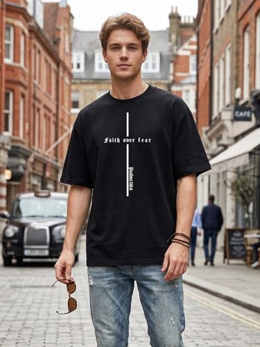 Tewmeu Christian Shirts for Men Faith Over Fear Tshirt Cross Jesus Shirt - color: Black1, size: Small