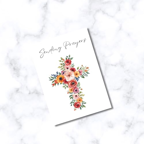 ARK & BAY Christian Sympathy Card For Men & Women of Faith | Religious Sorry For Your Loss, Thinking Of You, Sending Prayers with Cross, Bible Verse and Scripture (Sending Prayers Flower Cross Card) - color: Sending Prayers Flower Cross Card