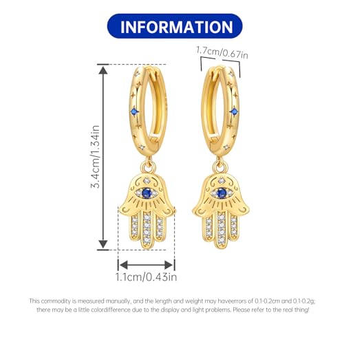 925 Sterling Silver Hoop Earrings Drop Dangle Earrings for Women Hypoallergenic Earring Trendy Huggie Earring Cute Graduation Birthday Gifts Jewelry for Women - color: Gold lucky Hand earrings