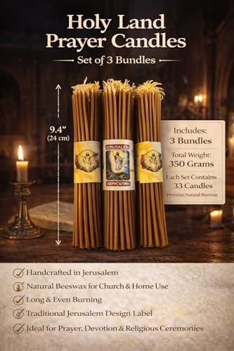 ZULUF 33 Beeswax Taper Candles Blessed at Holy Sepulchre Jerusalem – 9” Honey Scent Orthodox Church Prayer Candles, Christian Devotional Candles for Liturgy, Easter, Home Altar – 3 Bundles (99 Total)