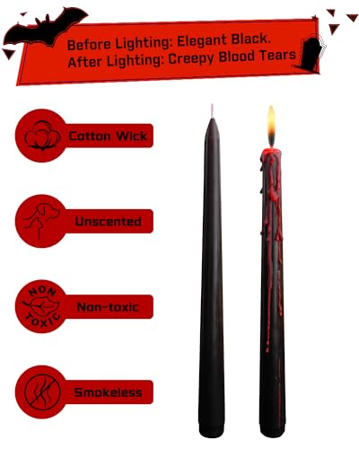 Viyffo Black Drip Taper Candles, 10 Inch Vampire Blood Bleeding Candles - color: 10 Inch Black Vampire Blood