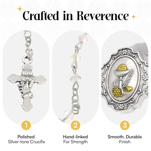 Catholic Rosary Beads with Metal Keepsake Gift Box Set - color: Mother & Child