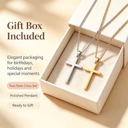 Three sets Steel Cross Necklace with Lord's Prayer, Stainless Steel, Silver, 24 Inches, Ball Chain,gift christian, Polished Finish, Military Theme, Religious Crucifix Pendan,fou gift box - color: Silver