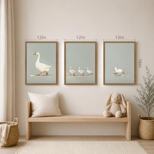 Dynazo Wood Framed Funny Goose Wall Art Set of 3, Rustic Farmhouse Animal Wall Decor, Neutral Cottagecore Poster Prints, Vintage Country Waterfowl Geese Artwork for Kitchen Nursery 12x16 Inch - color: Goose, size: 16"L x 12"W