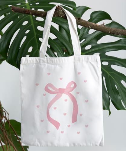 Coquette Bow Bible Canvas Tote Bag for Women Teens Teen Girls, Pink Bow Girls Tote Bag, Coquette Gifts - color: Pink Bow