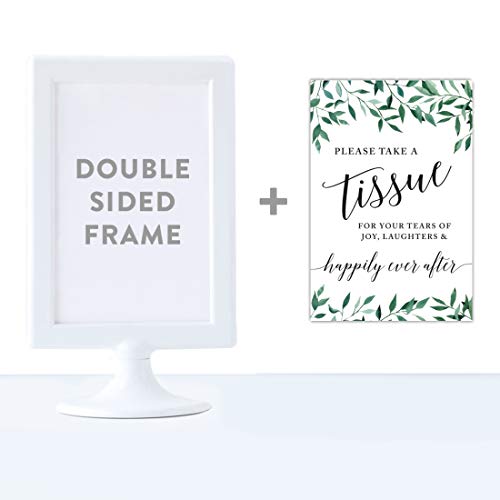 Andaz Press Framed Wedding Party Signs, Natural Greenery Green Leaves, 4x6-inch, Please Take A Tissue for Your Tears of Joy, Laughter and Happily Ever After, 1-Pack, Includes Reusable Photo Frame - color: Activities Tissue