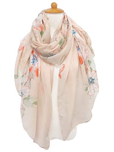 GERINLY Lightweight Scarves Fashion Print Cotton Feel Scarf for Women Shawl - color: Beigepink