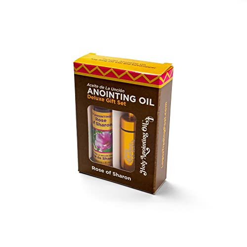 Rose of Sharon Anointing Oil from Israel Boxed Gift Set with Dispenser, Holy Jerusalem Oil & Gold Metal Keychain Bottle Container, Plastic Dropper & Small Glass Vial, Aceite Ungido y Botella - color: Gold, style: Rose of Sharon
