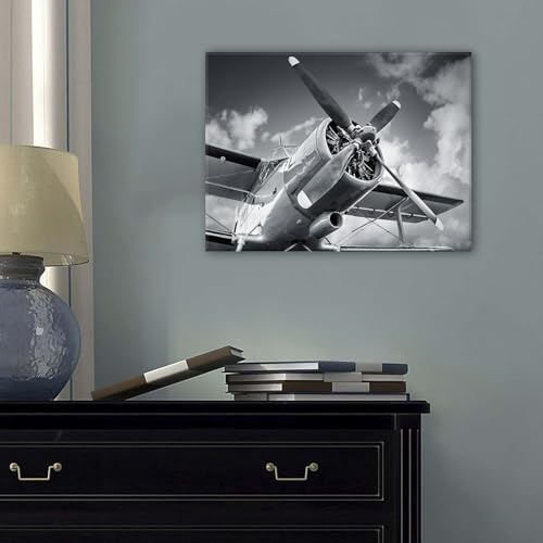 Black and White Wall Art Airplane Wall Decor Vintage Aviation Pictures Airplane Propeller Canvas Prints Painting Retro Military Fighter Poster Artwork for Men Office Living Room Home Decoration 12x16” - color: Airplane, size: 16"L x 12"W